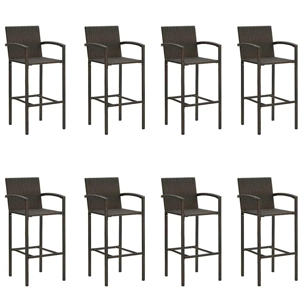 Outdoor Patio Furniture Set 9 Piece Brown Rattan Bar Stools and Table Garden