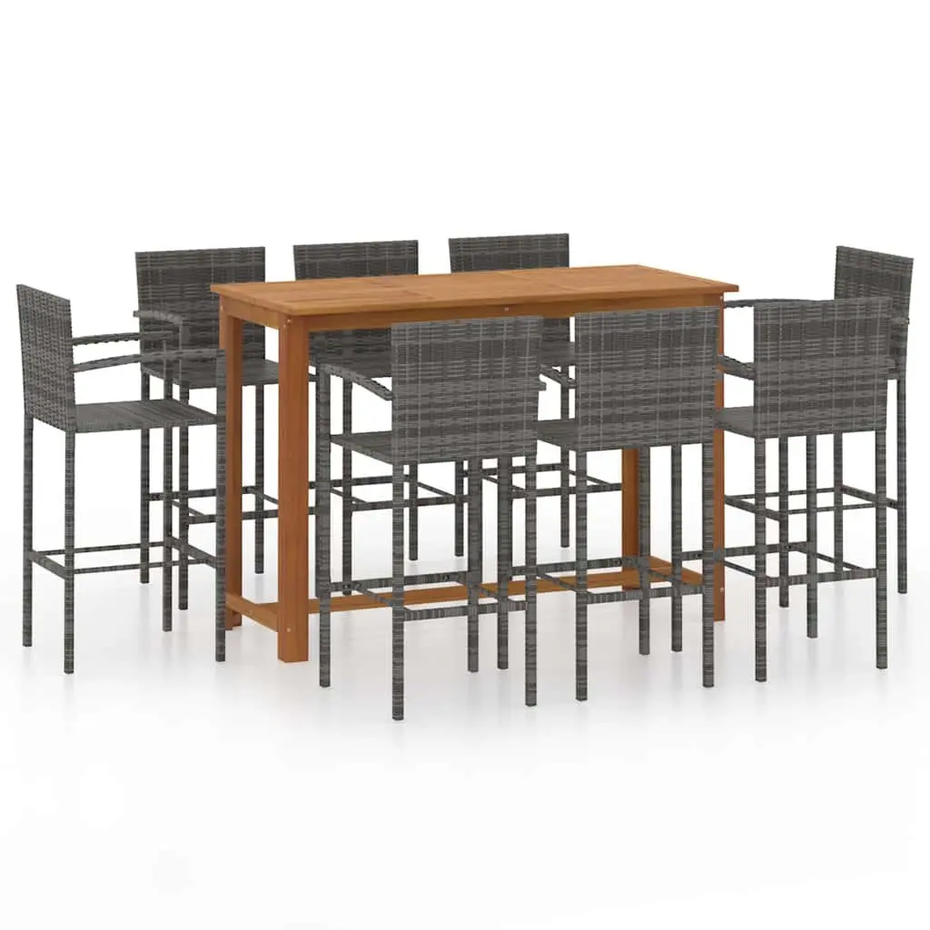 Garden Bar Set 9 Piece Outdoor Patio Furniture Grey Dining Table Stools