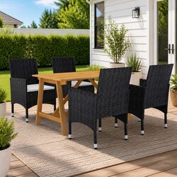 Outdoor Garden Dining Set 5 Piece Black Table Chairs Patio Furniture