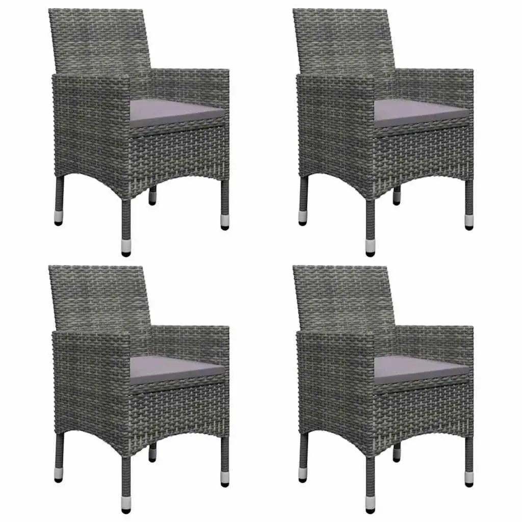 5 Piece Outdoor Dining Set Grey Acacia Wood and Steel Frame Table with Rattan Chairs