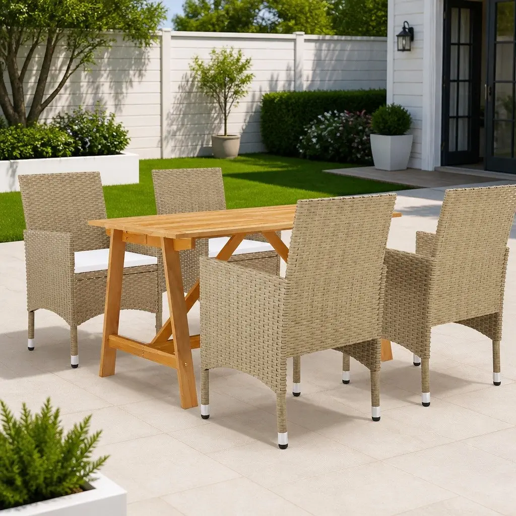 Outdoor Furniture Set Dining Table and Four Chairs Ergonomic Beige