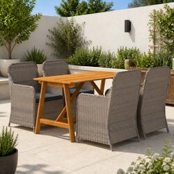 Reliable 5-Piece Garden Dining Set in Brown Acacia Wood