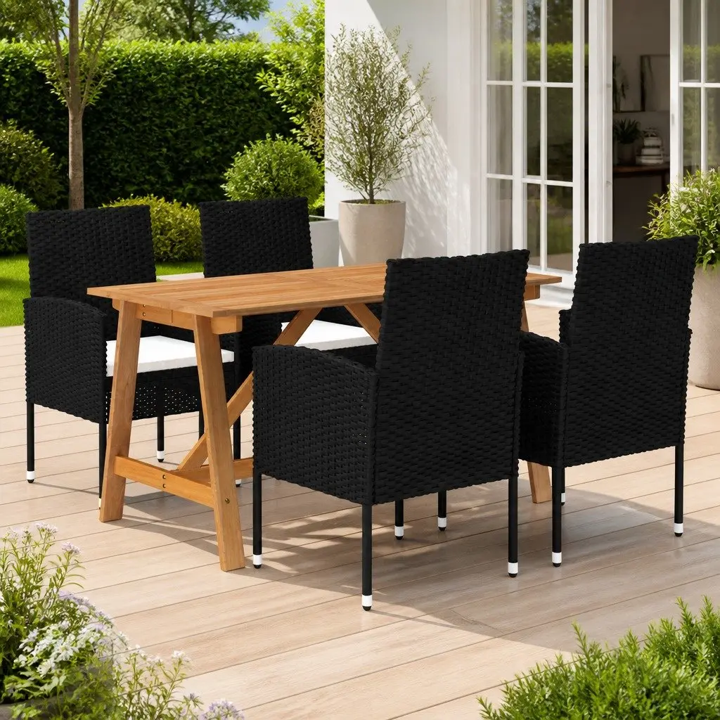 5 Piece Garden Dining Set Outdoor Table Chairs with Cushions Black