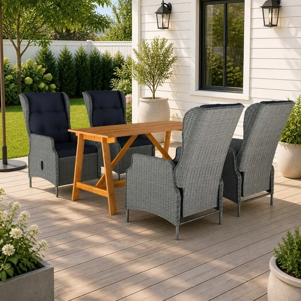 5 Piece Garden Dining Set Outdoor Table Chairs Grey