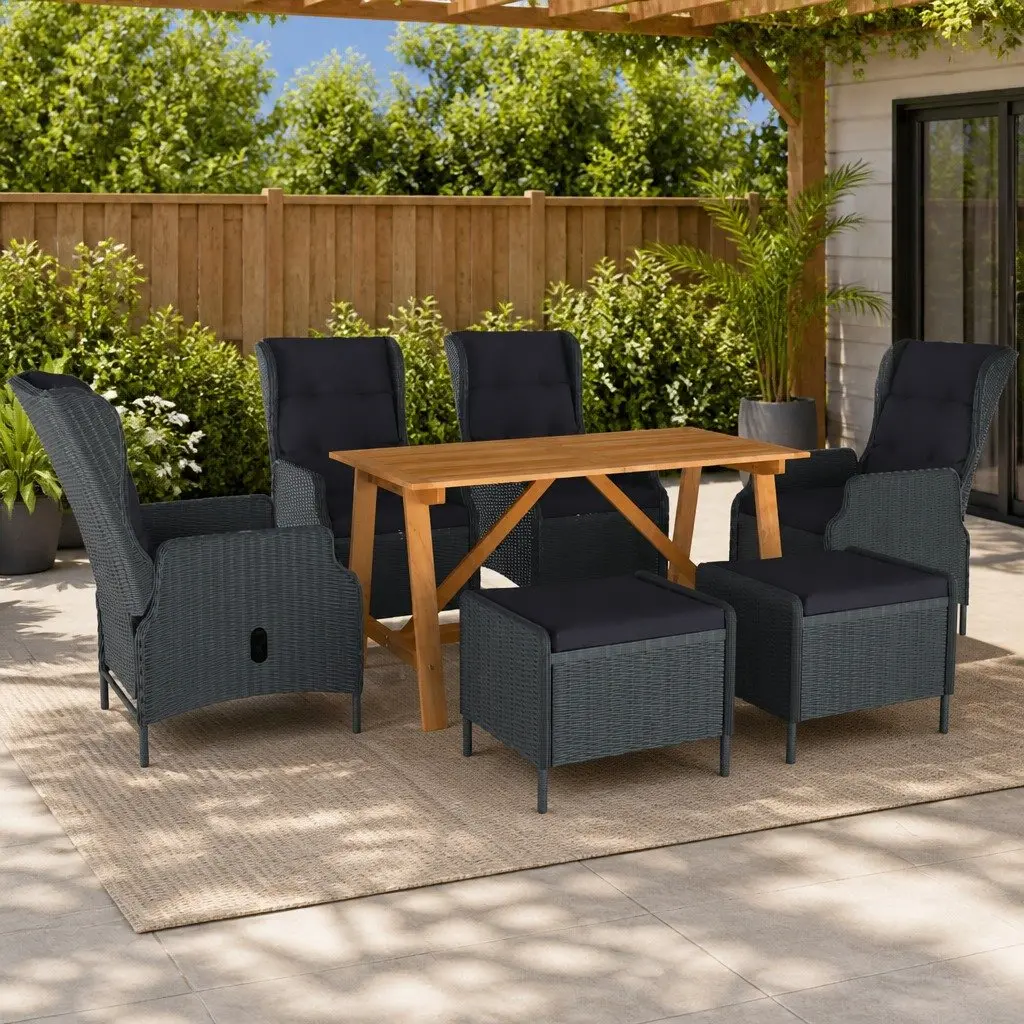 7 Piece Garden Dining Set Outdoor Furniture Table Chairs Stools Grey
