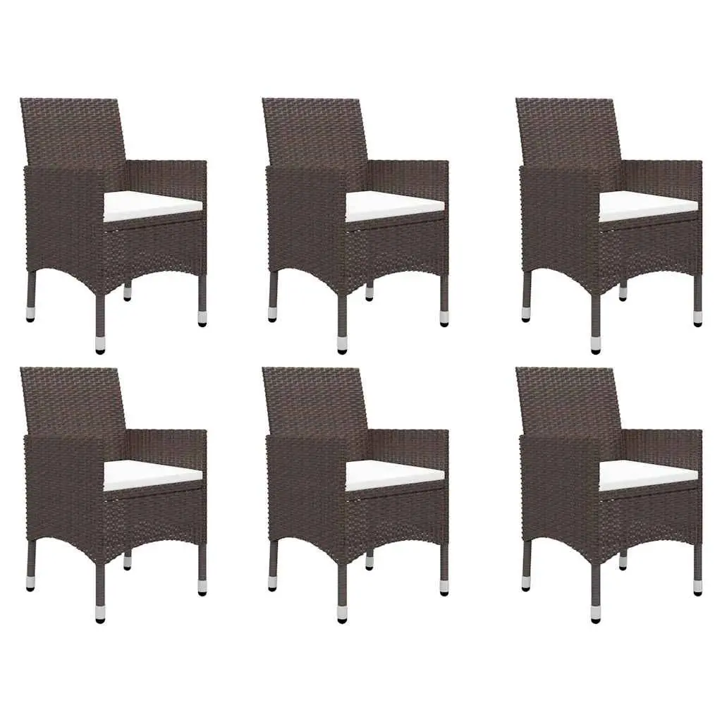 7 Piece Garden Dining Set Brown Acacia Wood Table Steel Frame PE Rattan Chairs