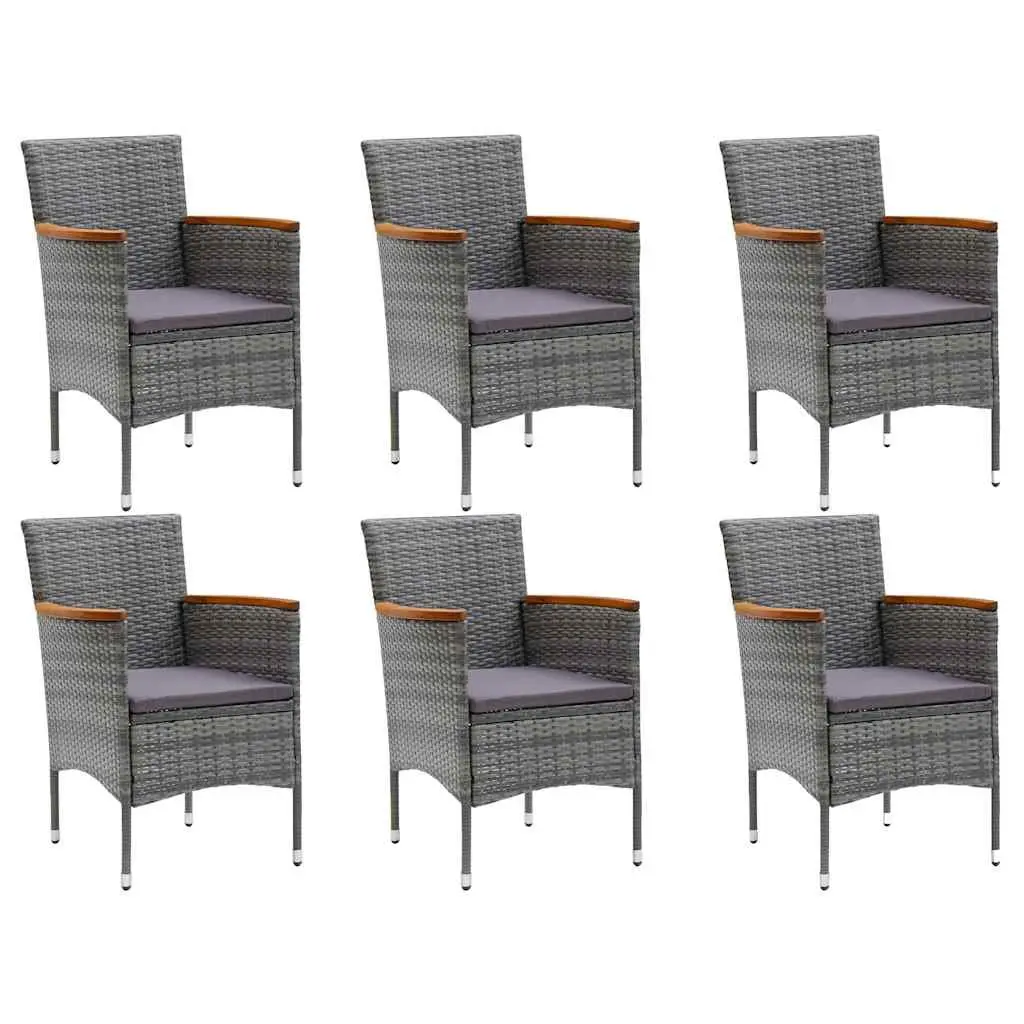 Outdoor Furniture Dining Set 7 Piece Grey Rattan Table Chairs Acacia Wood
