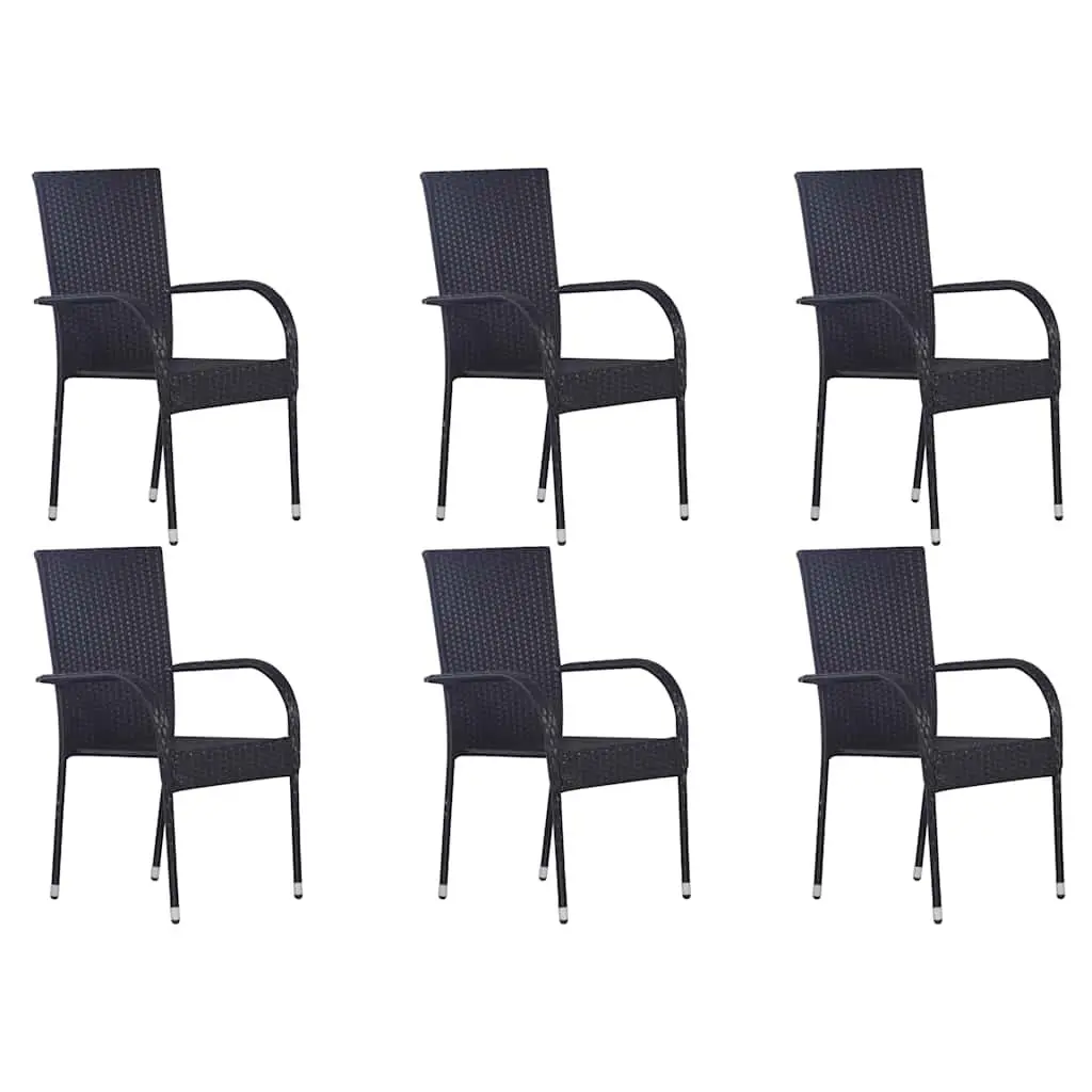 7 Piece Outdoor Dining Set Garden Table Chairs Acacia Wood Steel Rattan Black
