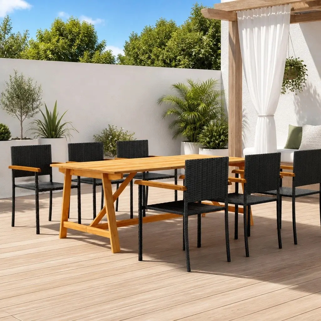 7 Piece Outdoor Dining Set Black Garden Table Chairs