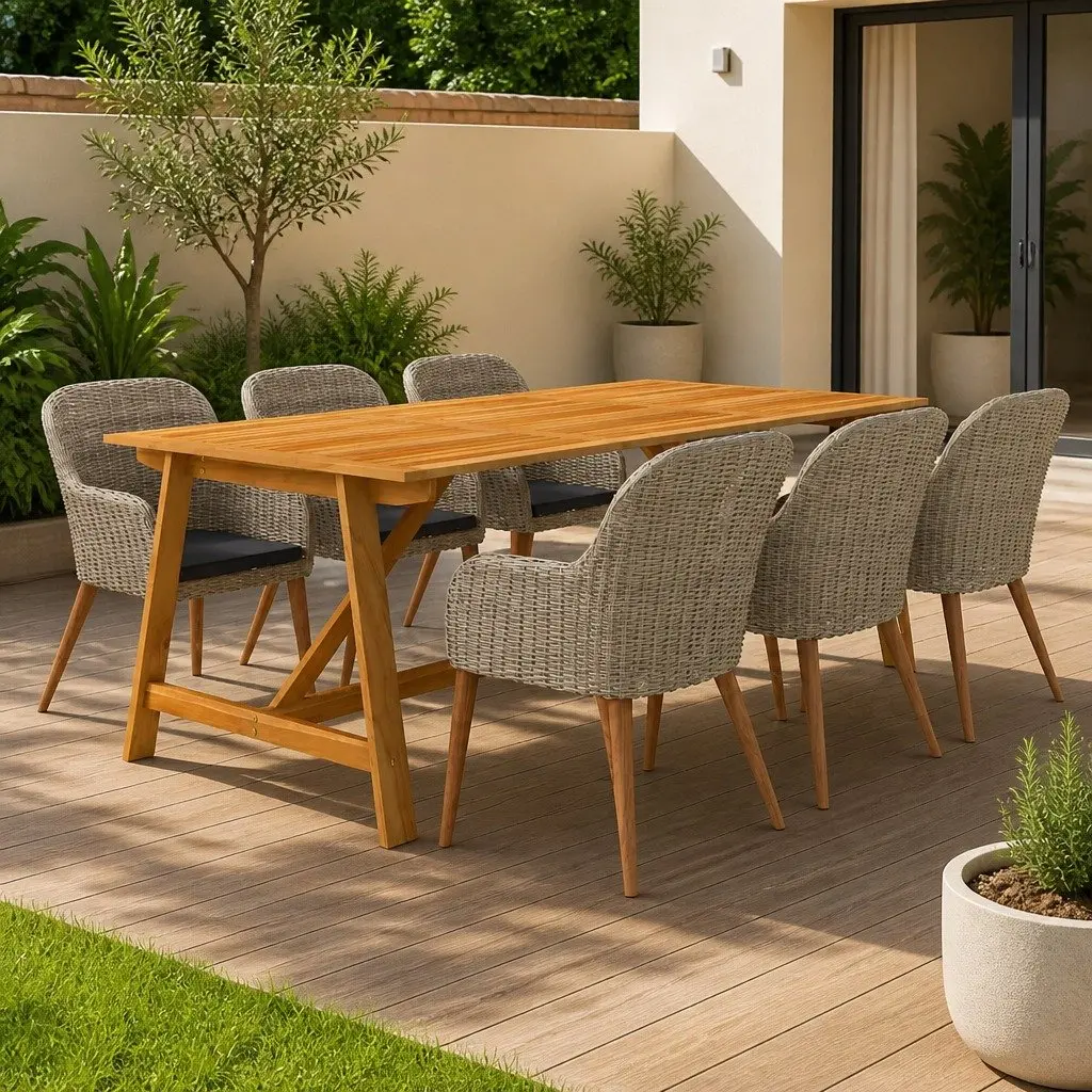 Garden Dining Set 7 Piece Outdoor Furniture Brown Table Chairs Rattan