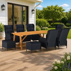Affordable 9-Piece Grey Rattan Dining Set for Outdoor Comfort
