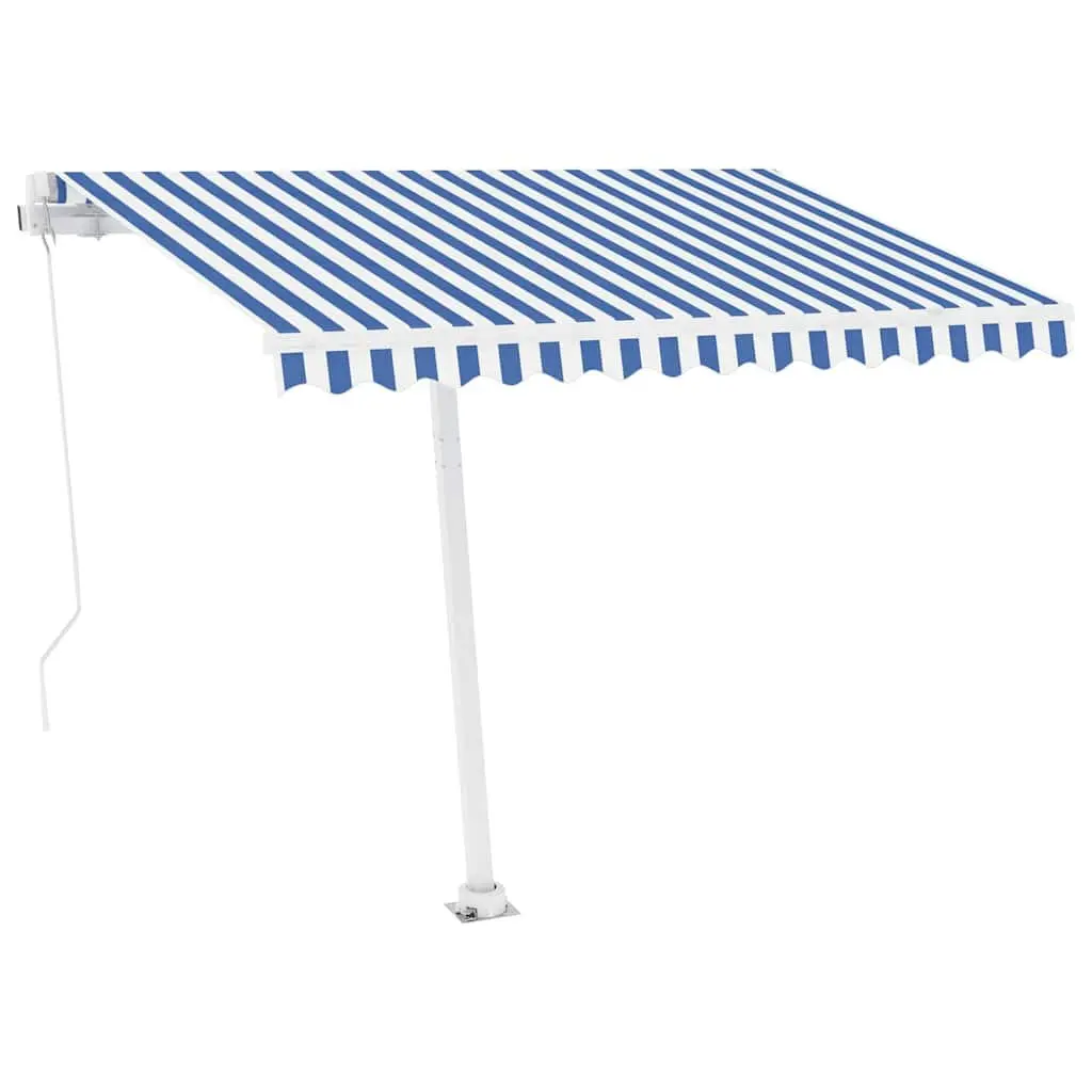 Freestanding Retractable Awning Manual Operation 300x250 cm Outdoor Patio Sun Shade Blue