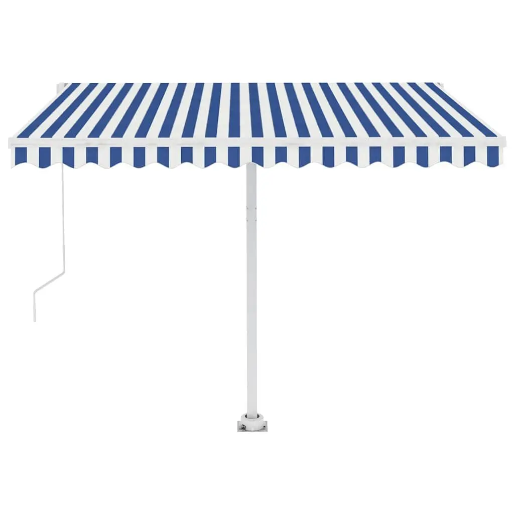 Freestanding Retractable Awning Manual Operation 300x250 cm Outdoor Patio Sun Shade Blue