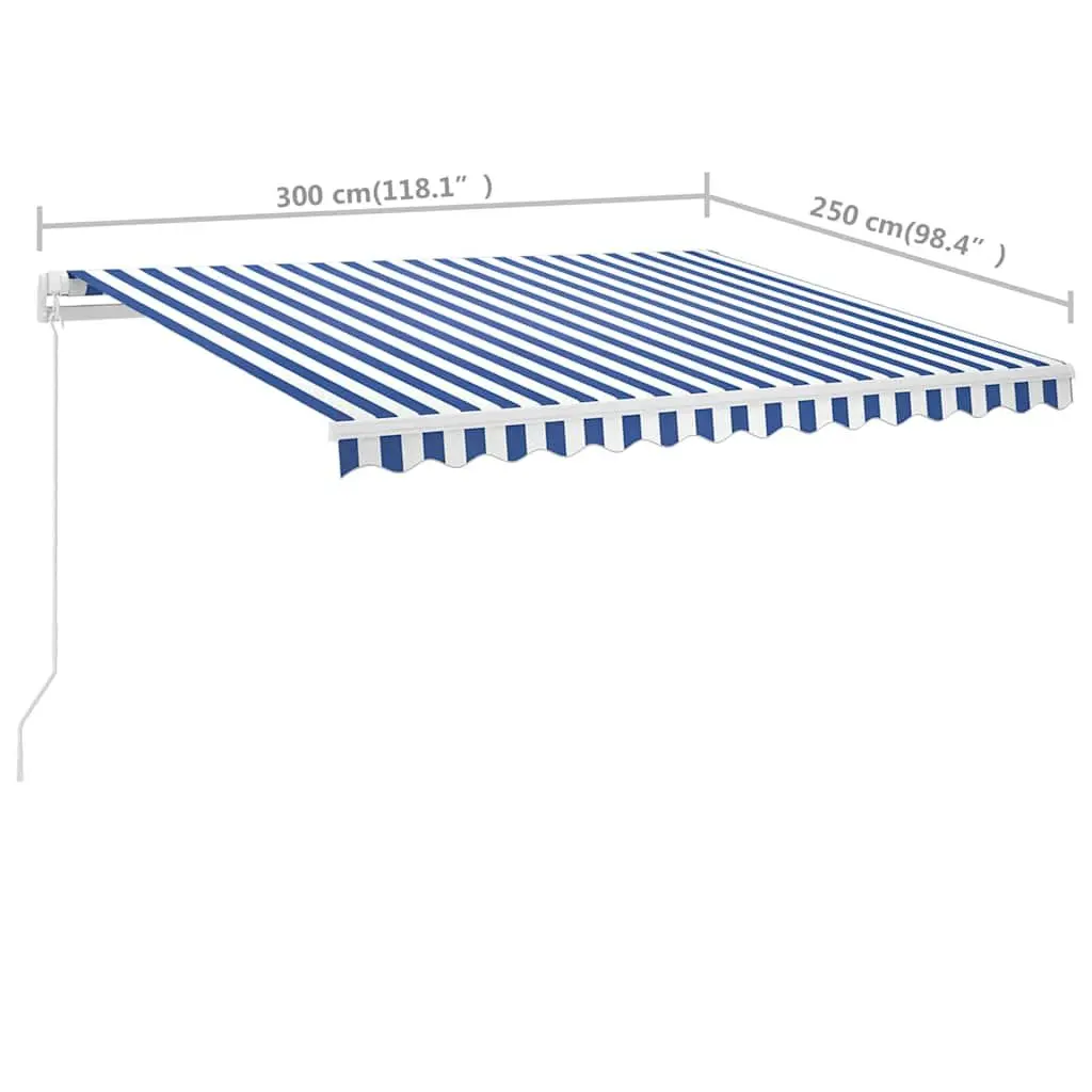 Freestanding Retractable Awning Manual Operation 300x250 cm Outdoor Patio Sun Shade Blue