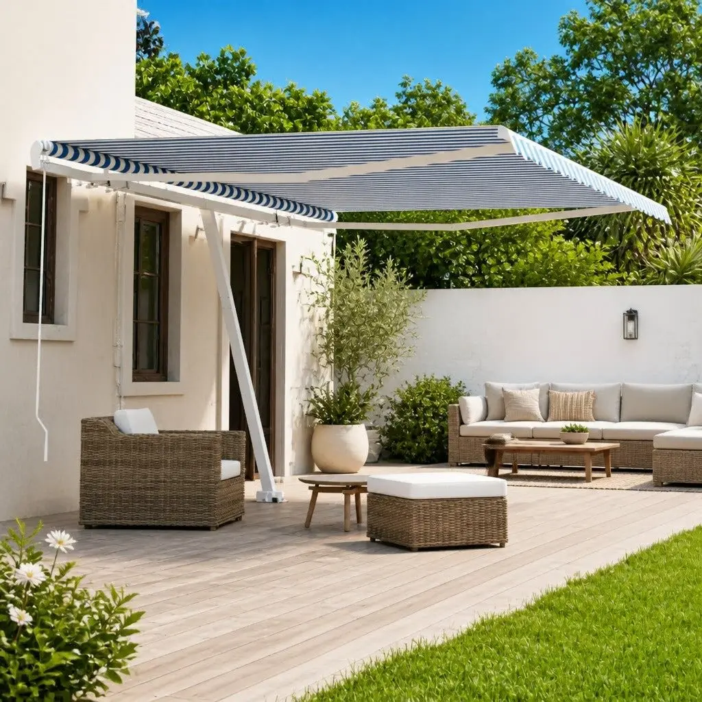 Freestanding Retractable Awning Manual Operation 400x300cm Outdoor Patio Sun Shade Blue
