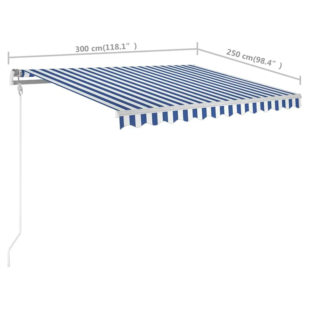 Manual Retractable Awning Sun Shade 3x2.5m Blue White Outdoor