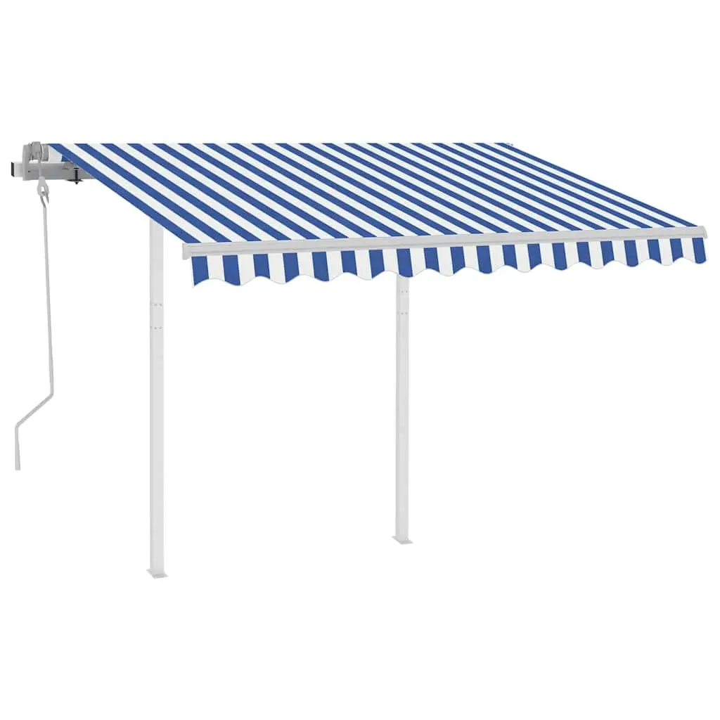 Manual Retractable Awning Sun Shade 3x2.5m Blue White Outdoor