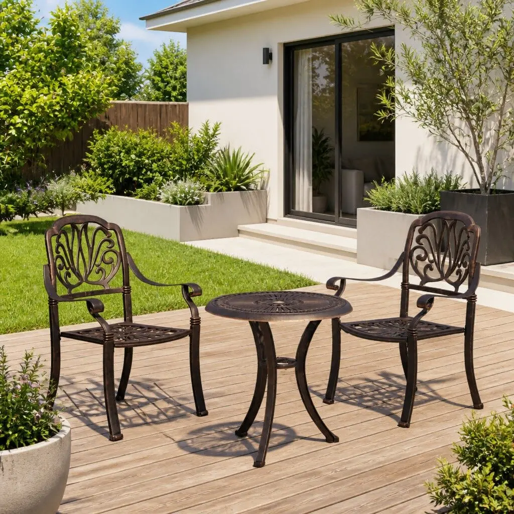 3 Piece Bistro Set Outdoor Garden Furniture Table Chairs Patio Seating Brown