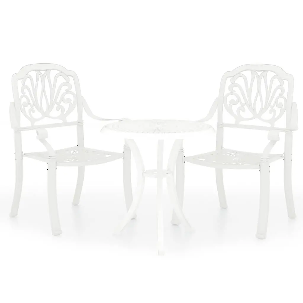 3 Piece Bistro Set Outdoor Garden Furniture Cast Aluminium White Chairs Table