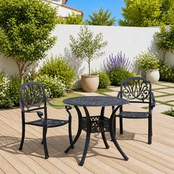 Outdoor Bistro Set 3 Piece Black Cast Aluminium Garden Furniture Patio Table