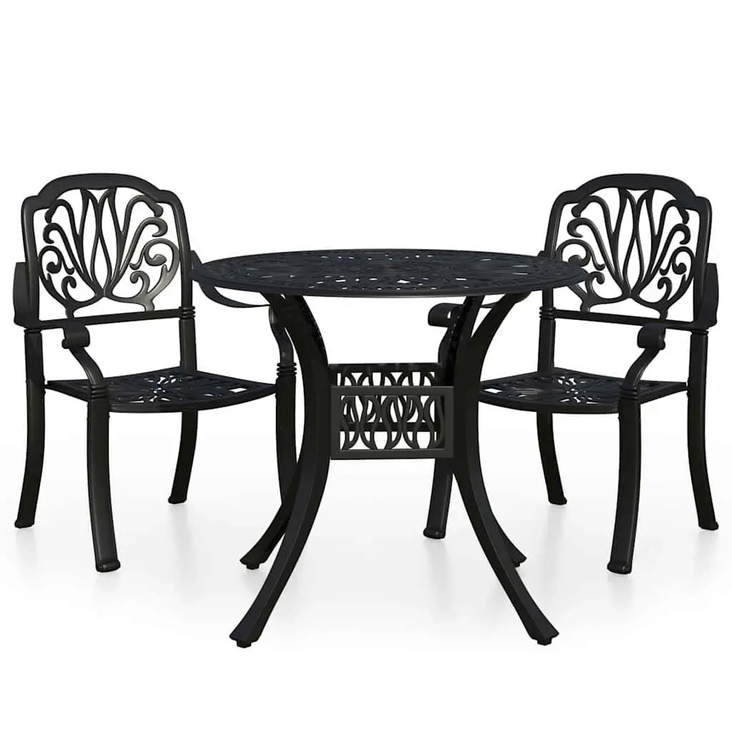 Outdoor Bistro Set 3 Piece Black Cast Aluminium Garden Furniture Patio Table