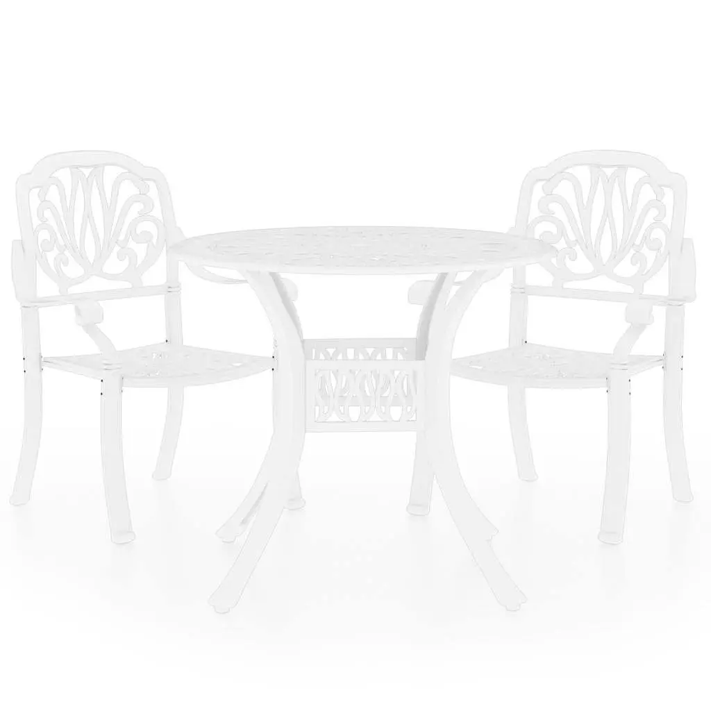 Outdoor Bistro Set 3 Piece White Cast Aluminium Garden Furniture Table with Umbrella Hole