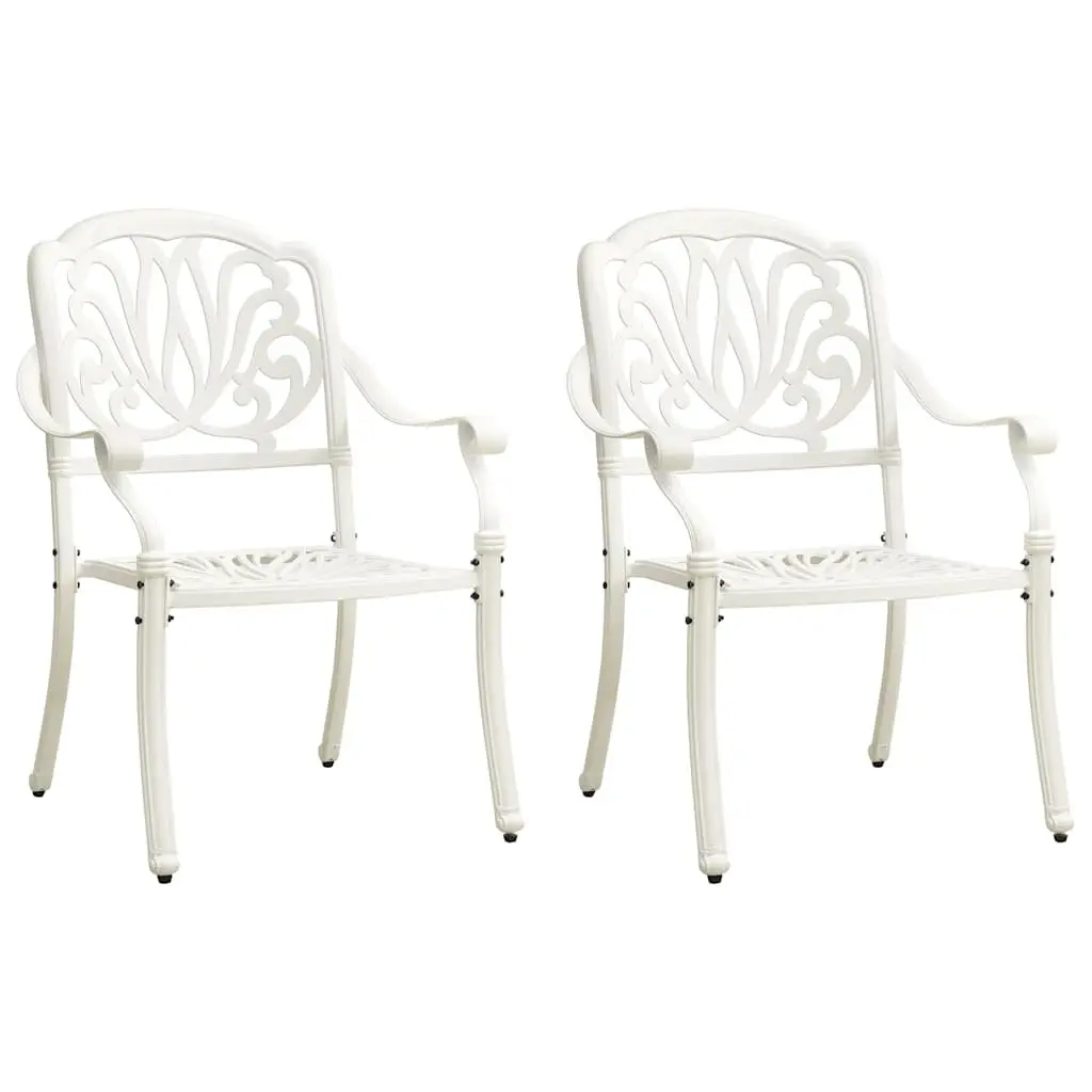 Outdoor Bistro Set 3 Piece White Cast Aluminium Garden Furniture Table with Umbrella Hole