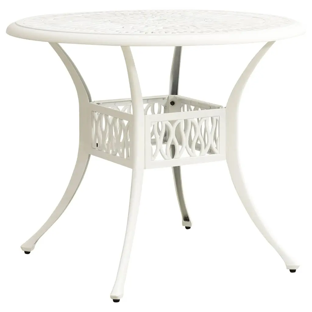 Outdoor Bistro Set 3 Piece White Cast Aluminium Garden Furniture Table with Umbrella Hole