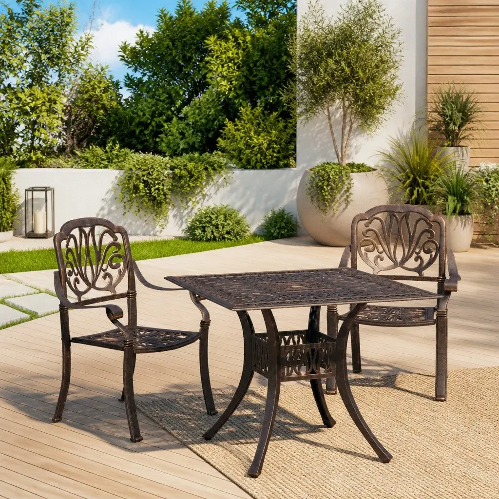 3 Piece Bistro Set Outdoor Garden Furniture Cast Aluminium Table Chairs Brown