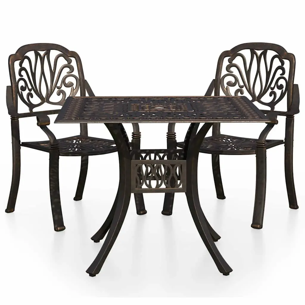 3 Piece Bistro Set Outdoor Garden Furniture Cast Aluminium Table Chairs Brown