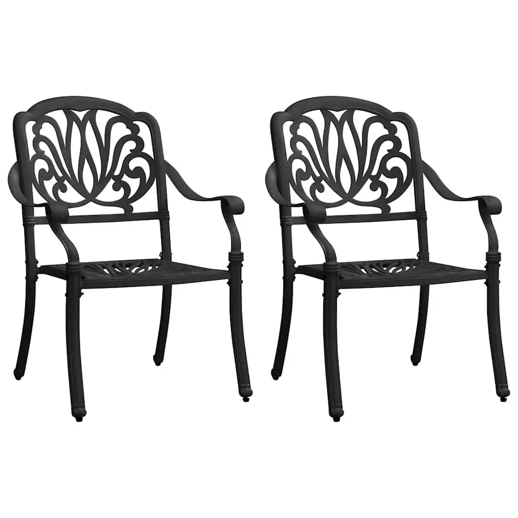 3 Piece Bistro Set Outdoor Seating Cast Aluminium Black Table Chairs Umbrella Hole