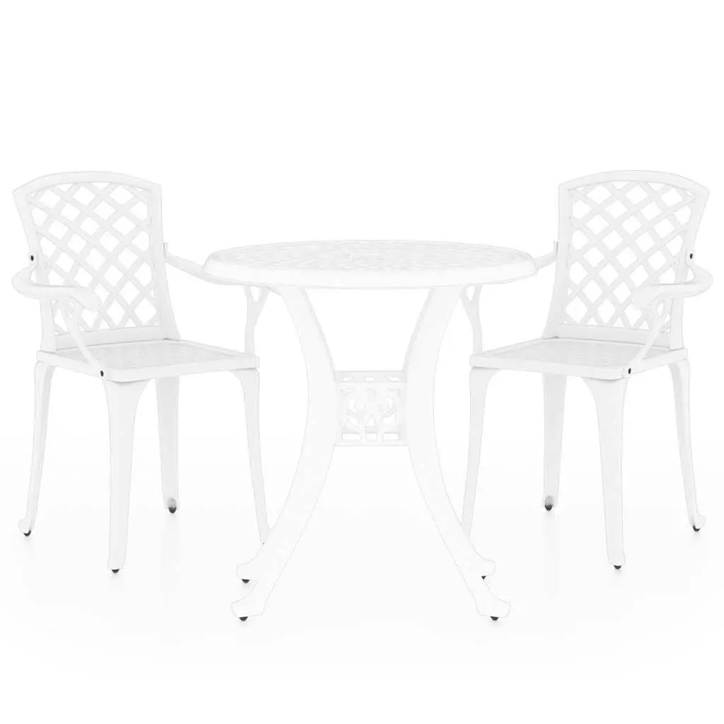 3 Piece Bistro Set Outdoor Garden Furniture Cast Aluminium White