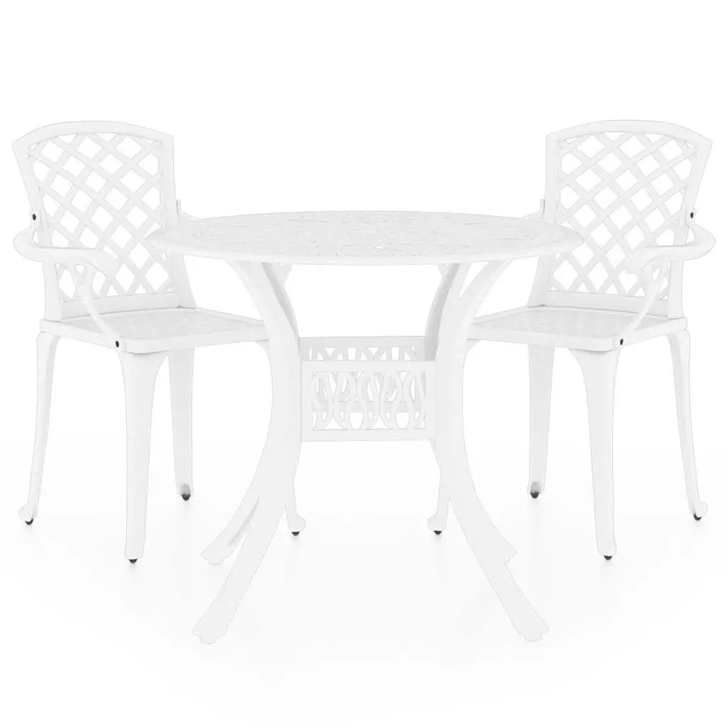 3 Piece Bistro Set Outdoor Furniture Coffee Table Chairs Cast Aluminium White