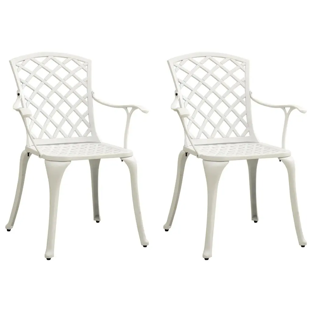 3 Piece Outdoor Bistro Set Cast Aluminium White Chairs Table Umbrella Hole