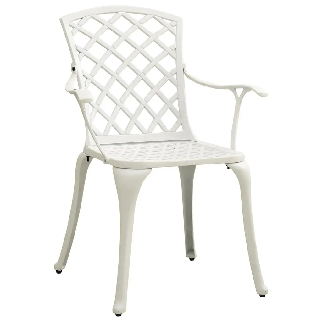 3 Piece Outdoor Bistro Set Cast Aluminium White Chairs Table Umbrella Hole