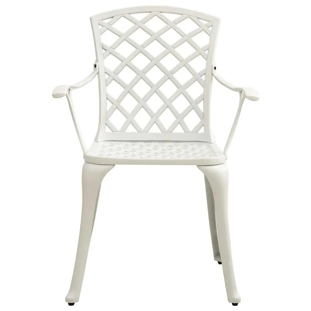 3 Piece Outdoor Bistro Set Cast Aluminium White Chairs Table Umbrella Hole