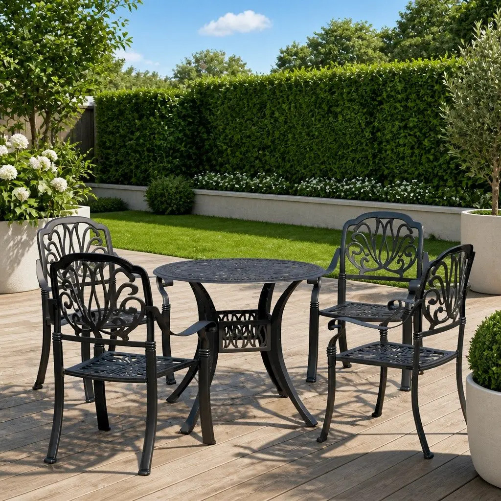 Outdoor Bistro Set Black Aluminium 5 Piece Furniture Garden Table Chairs