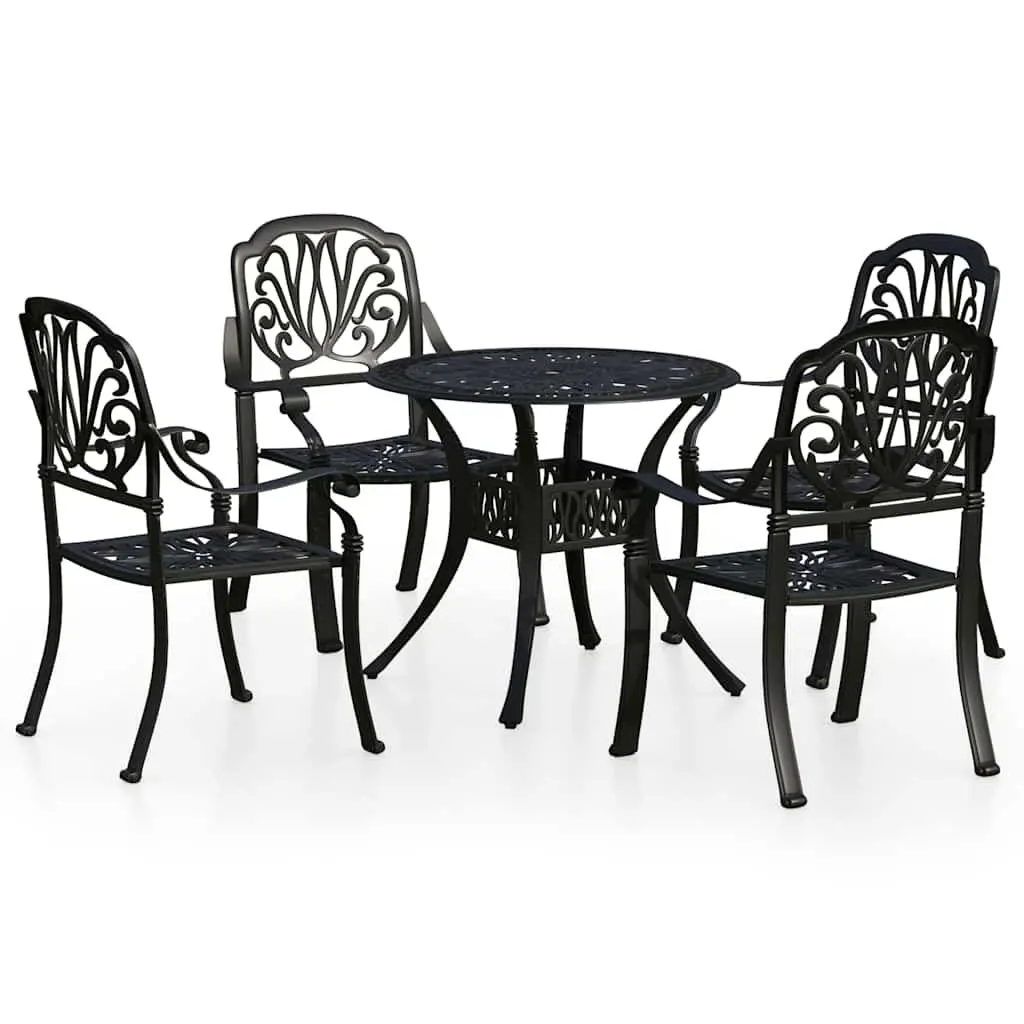 Outdoor Bistro Set Black Aluminium 5 Piece Furniture Garden Table Chairs