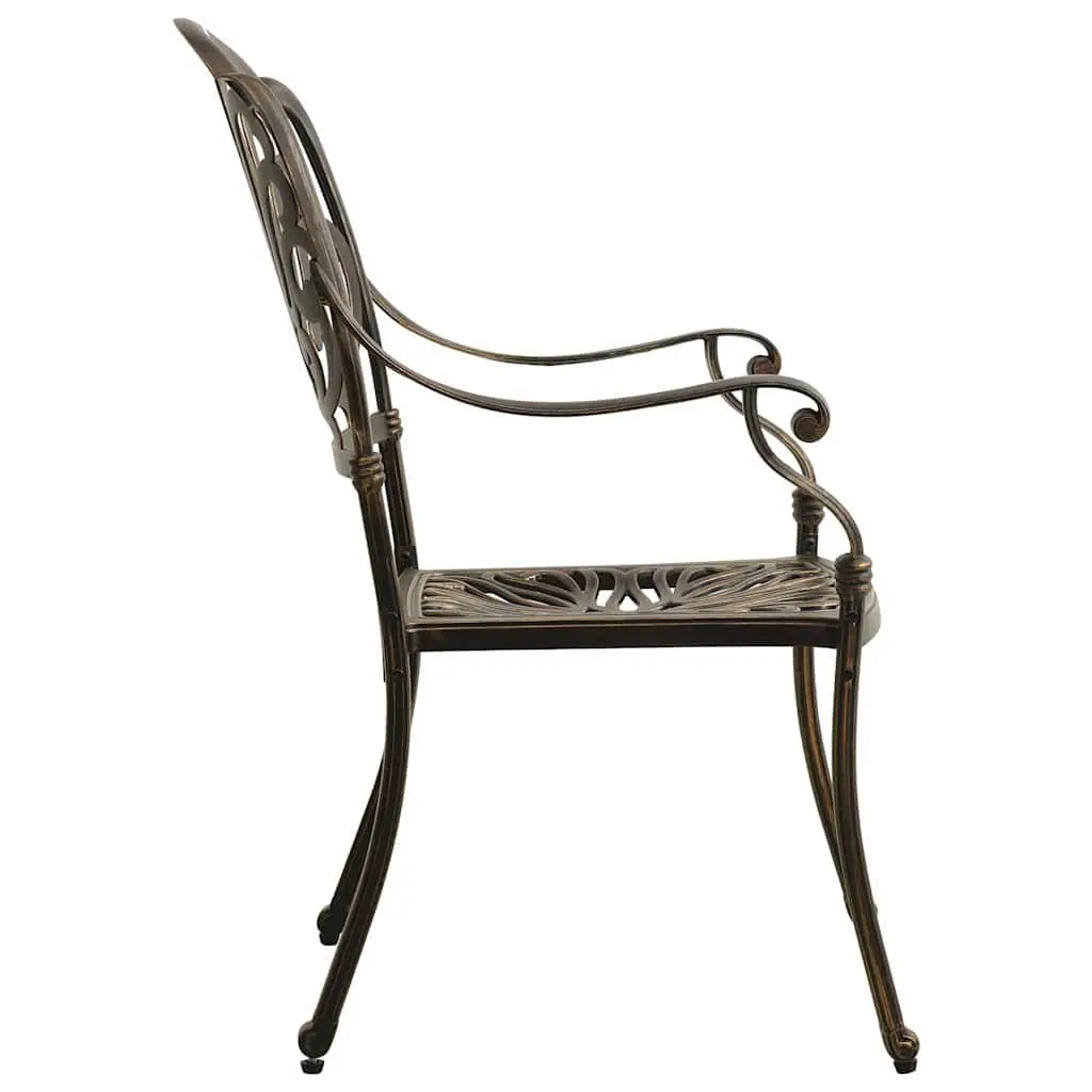 5 Piece Outdoor Bistro Set Cast Aluminium Brown Patio Furniture Table Chairs
