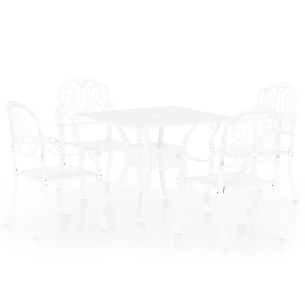 5 Piece Outdoor Bistro Set Cast Aluminium White Patio Furniture Table Chairs