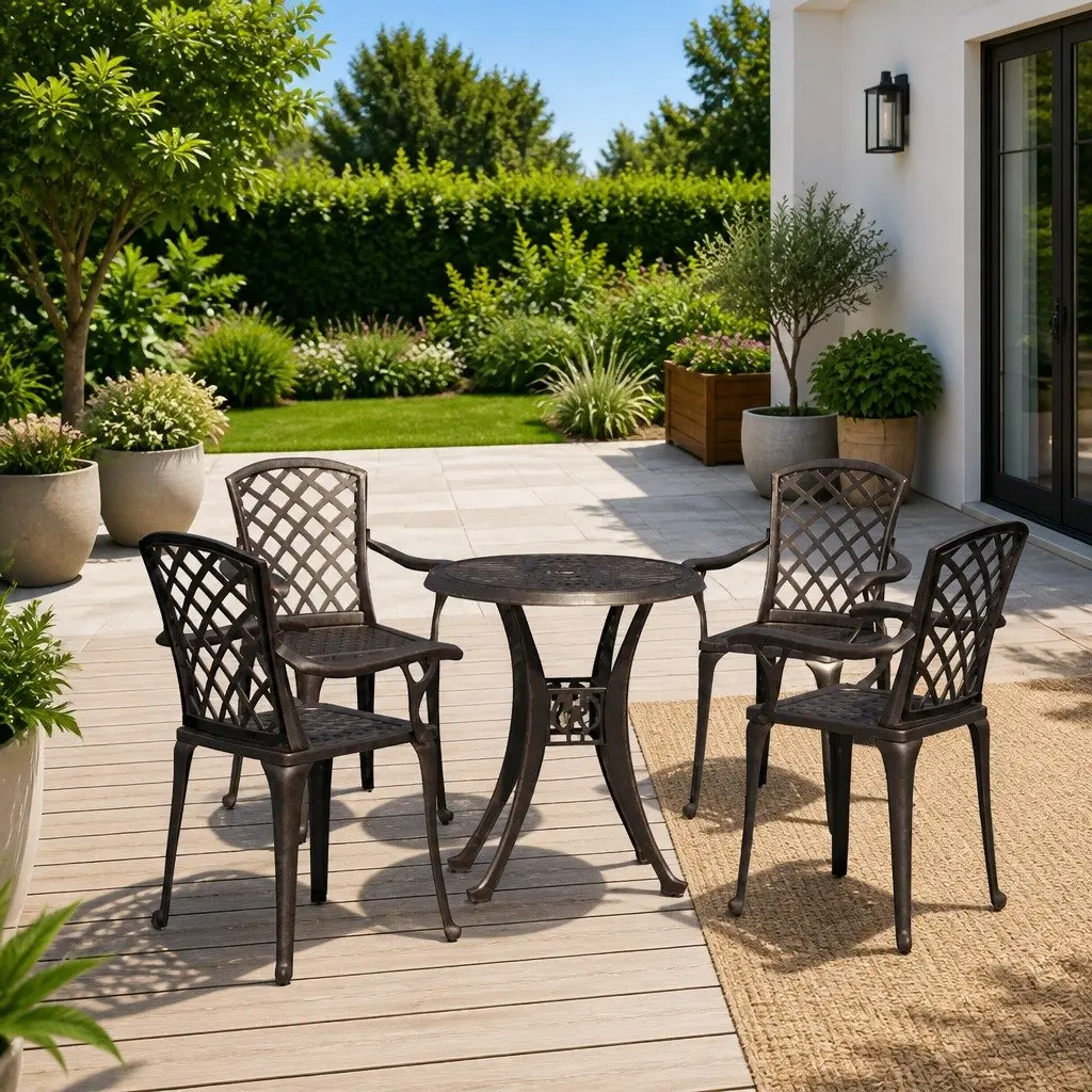 5 Piece Bistro Set Outdoor Dining Cast Aluminium Brown