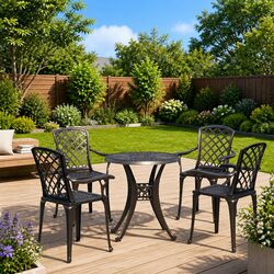 5 Piece Outdoor Bistro Set Black Cast Aluminium Patio Garden Furniture Table