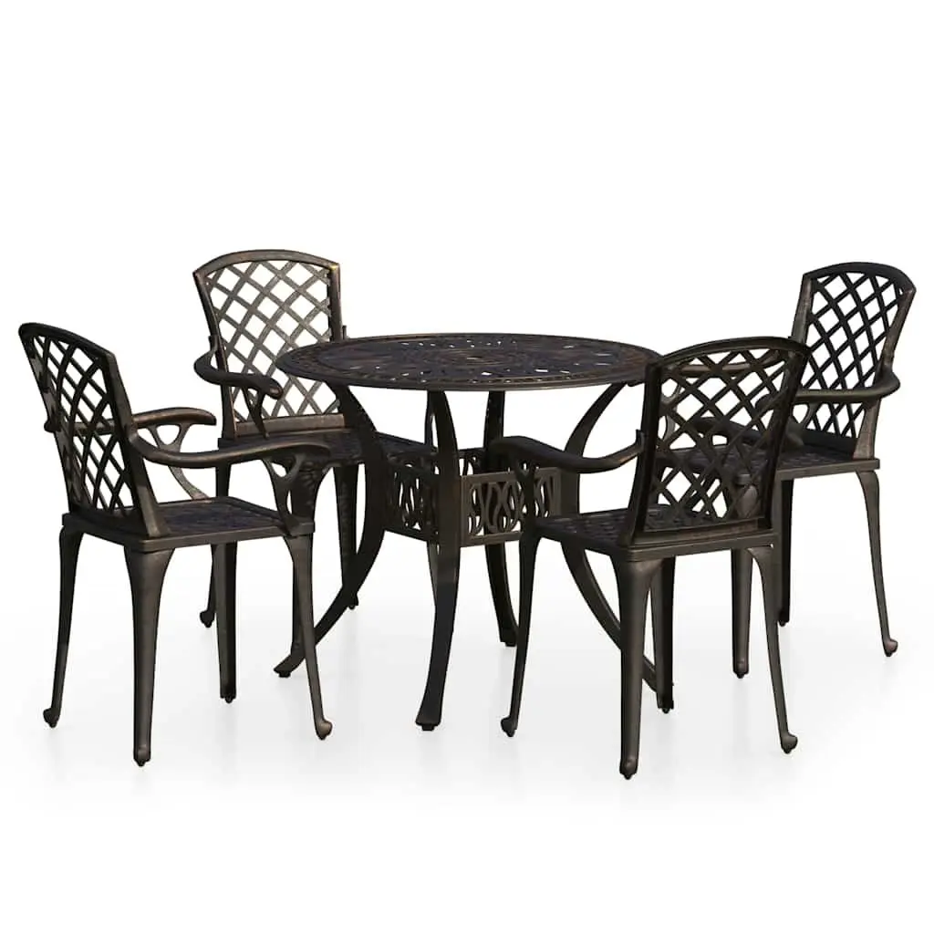 5 Piece Bistro Set Cast Aluminium Outdoor Furniture Patio Table Chairs Brown