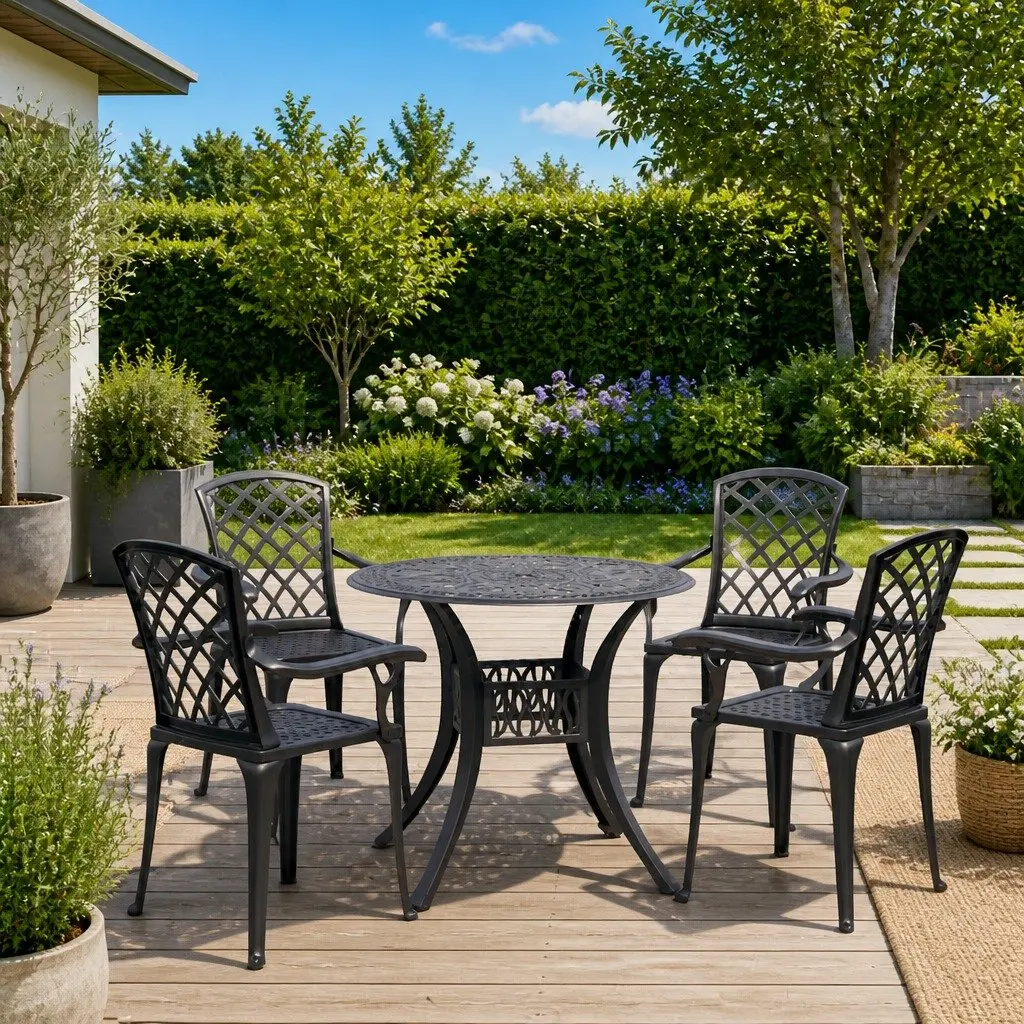 5 Piece Bistro Set Outdoor Furniture Table Chairs Black