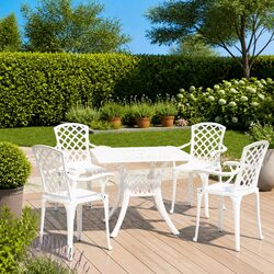 Outdoor Bistro Set 5 Piece Cast Aluminium White Garden Furniture Patio Chairs