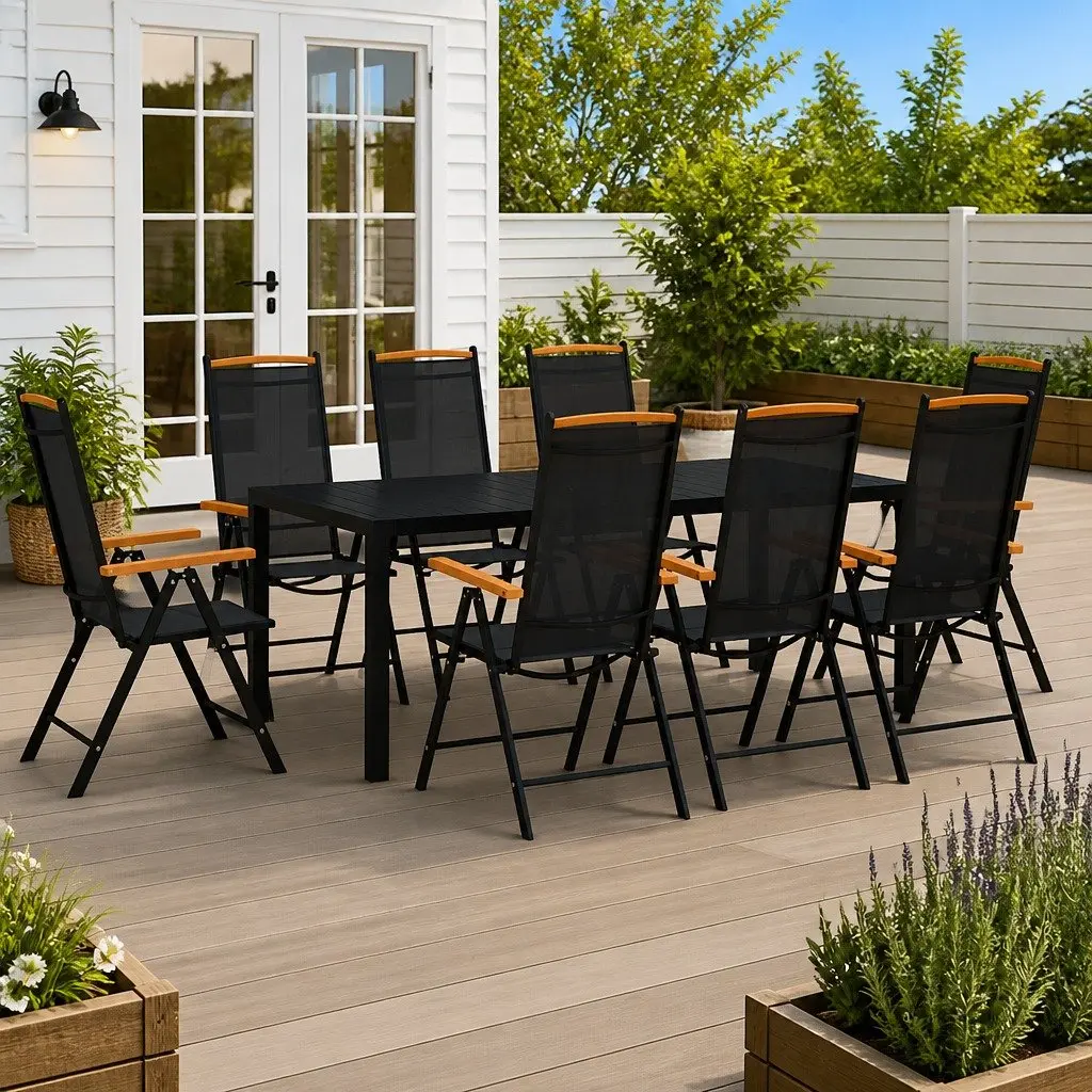 9 Piece Black Aluminium Garden Set
