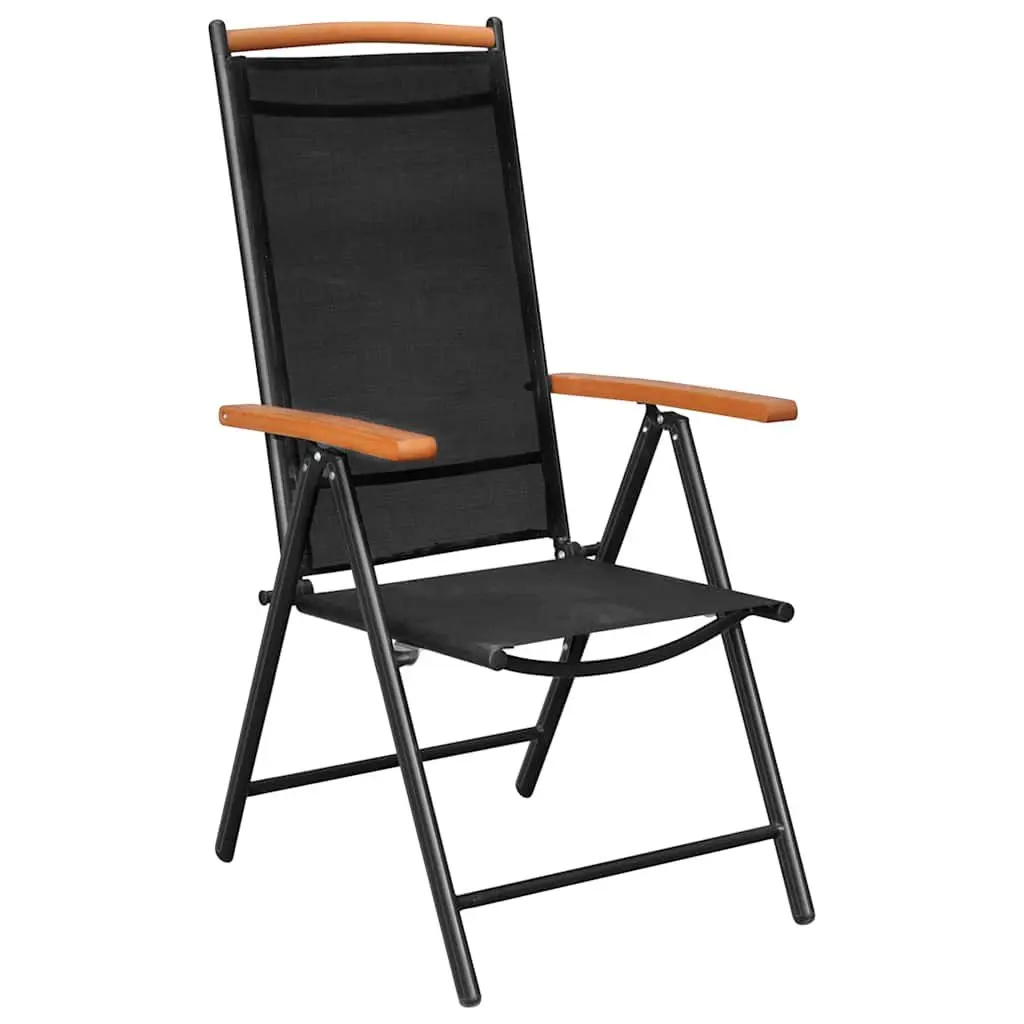 5 Piece Outdoor Garden Dining Set Black Aluminium Frame Folding Chairs Table