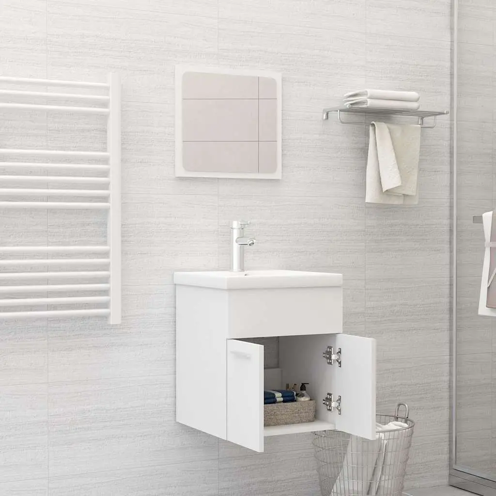 Bathroom Furniture Set Sink Cabinet Basin Mirror White Engineered Wood