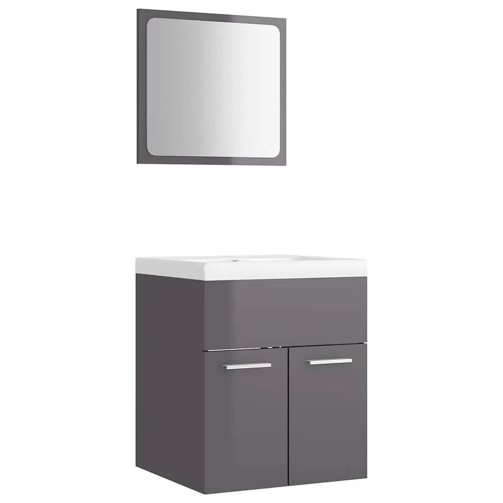 Bathroom Furniture Set Sink Cabinet Basin Mirror Engineered Wood Grey
