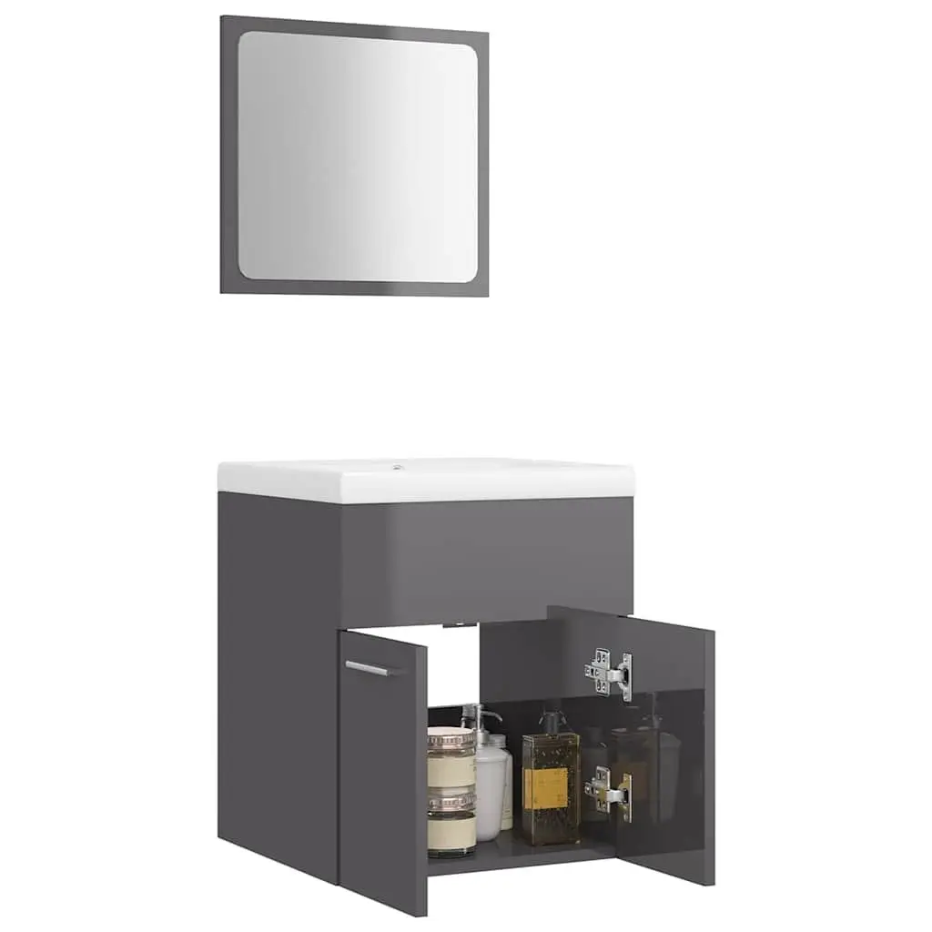 Bathroom Furniture Set Sink Cabinet Basin Mirror Engineered Wood Grey